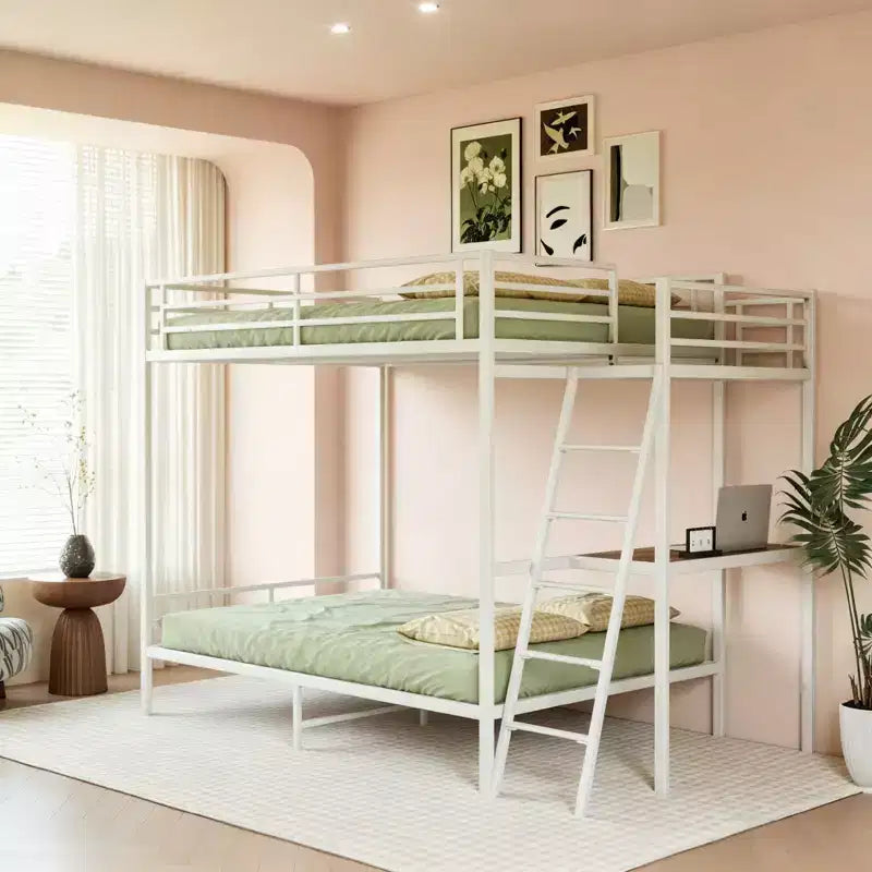 Lit superposé en métal moderne pleine grandeur avec bureau intégré pour chambre et dortoir