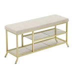 Shoe Bench, 2 Tier Bench Shoe Rack, Shoe Storage Bench with Cushion Holds Up to 330 Lb Organizer for Hallway, Living Room, Gold