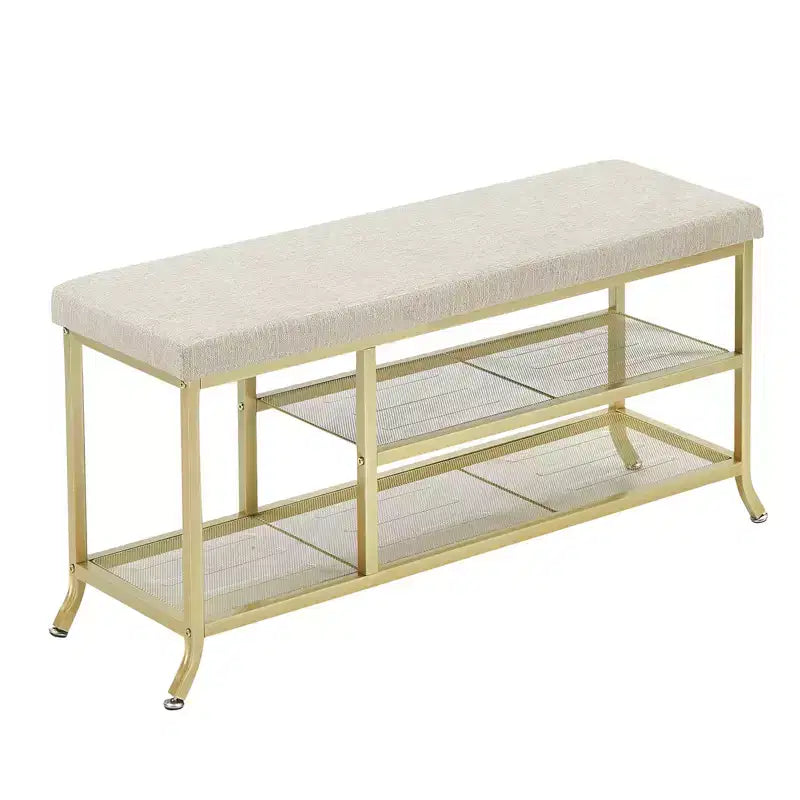 Shoe Bench, 2 Tier Bench Shoe Rack, Shoe Storage Bench with Cushion Holds Up to 330 Lb Organizer for Hallway, Living Room, Gold