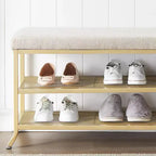 Banc à chaussures, porte-chaussures 2 niveaux, banc de rangement à chaussures avec coussin supporte jusqu'à 150 kg, organisateur pour couloir, salon, doré