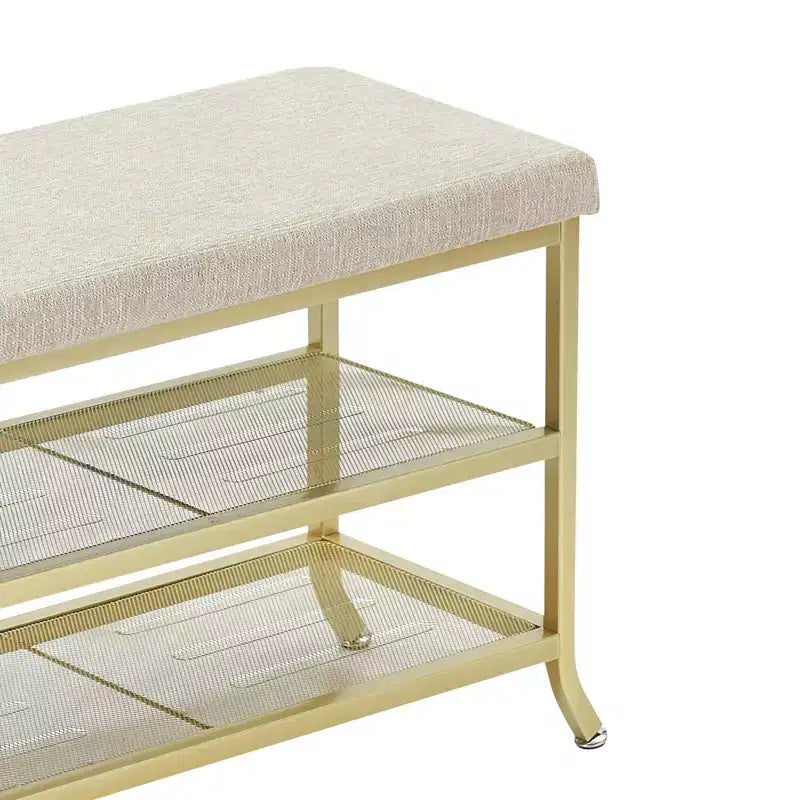 Banc à chaussures, porte-chaussures 2 niveaux, banc de rangement à chaussures avec coussin supporte jusqu'à 150 kg, organisateur pour couloir, salon, doré