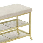 Banc à chaussures, porte-chaussures 2 niveaux, banc de rangement à chaussures avec coussin supporte jusqu'à 150 kg, organisateur pour couloir, salon, doré