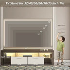 Meuble TV LED moderne avec grand tiroir de rangement pour téléviseurs de 40, 50, 55, 60, 65, 70, 75 pouces, avec centre de divertissement brillant pour salon, chambre à coucher, bois