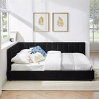 Cadre de lit de repos rembourré pleine grandeur avec dossier et accoudoirs, lit d'angle moderne en forme de L pour chambre à coucher et salon