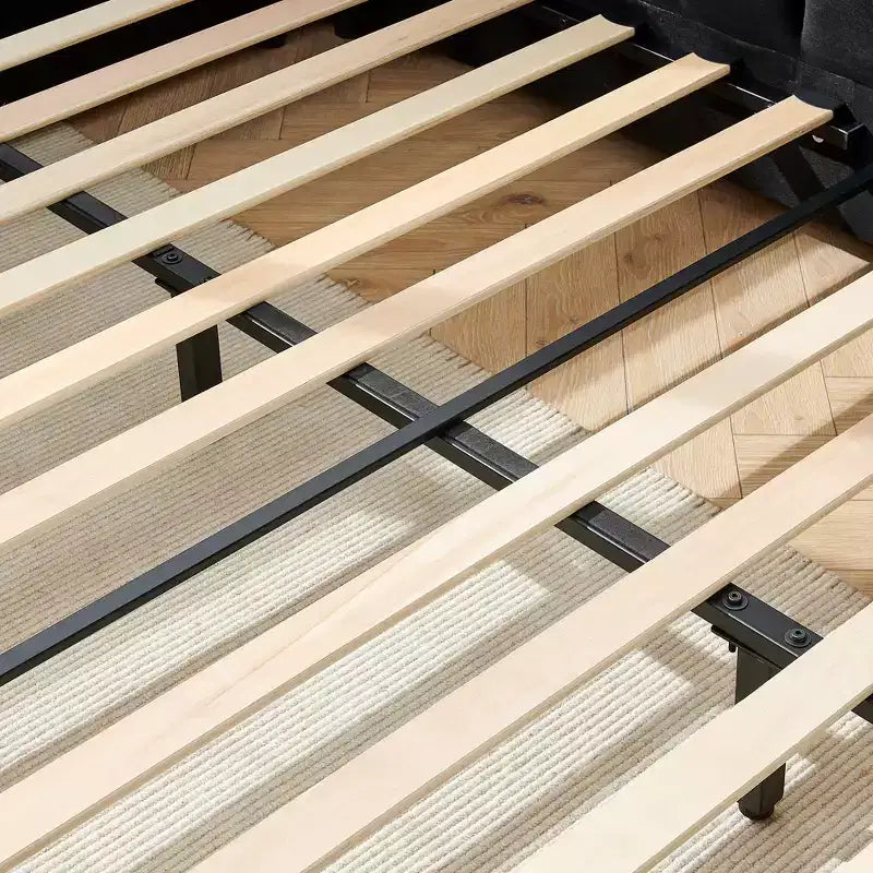 Cadre de lit de repos rembourré pleine grandeur avec dossier et accoudoirs, lit d'angle moderne en forme de L pour chambre à coucher et salon