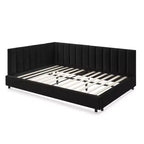 Cadre de lit de repos rembourré pleine grandeur avec dossier et accoudoirs, lit d'angle moderne en forme de L pour chambre à coucher et salon