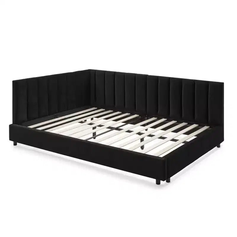 Cadre de lit de repos rembourré pleine grandeur avec dossier et accoudoirs, lit d'angle moderne en forme de L pour chambre à coucher et salon