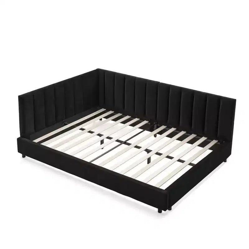 Cadre de lit de repos rembourré pleine grandeur avec dossier et accoudoirs, lit d'angle moderne en forme de L pour chambre à coucher et salon
