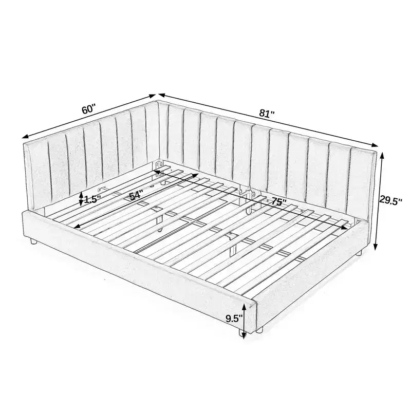 Cadre de lit de repos rembourré pleine grandeur avec dossier et accoudoirs, lit d'angle moderne en forme de L pour chambre à coucher et salon