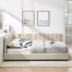 Cadre de lit de repos rembourré pleine grandeur avec dossier et accoudoirs, lit d'angle moderne en forme de L pour chambre à coucher et salon