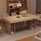 Table de salle à manger rectangulaire en bois à double piédestal pour 6 personnes, table de cuisine spacieuse avec rangement double face, table de salle à manger robuste pour la maison ou le bureau