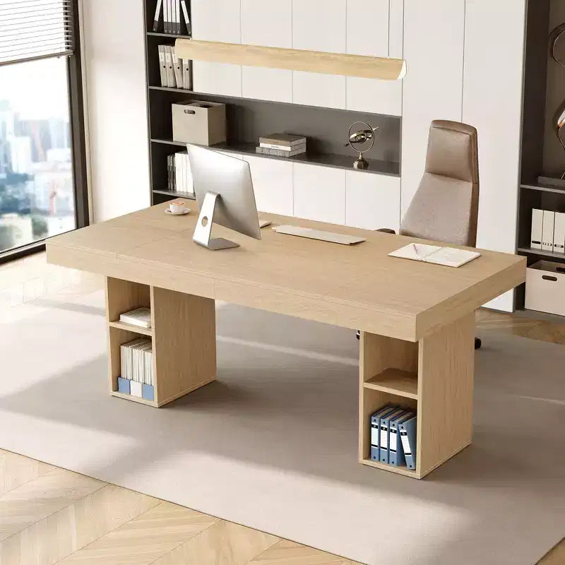 Double Pedestal Rectangular Wood Dining Table for 6, Spacious Kitchen Table with Dual Side Storage, Sturdy Dining Room Table for Home or Office