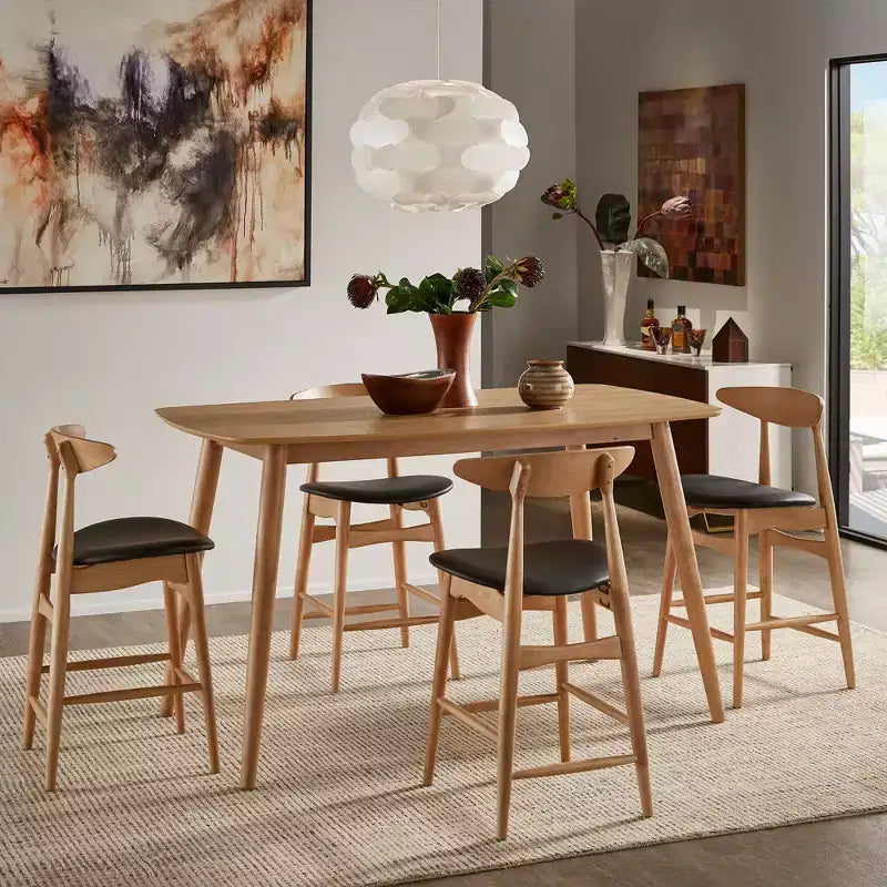 Ensemble de salle à manger Cortland en chêne naturel style mid-century de 160 cm de large, hauteur comptoir