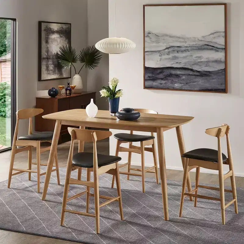 Ensemble de salle à manger Cortland en chêne naturel style mid-century de 160 cm de large, hauteur comptoir