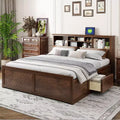 Lit plateforme King Size en bois avec tête de lit multi-rangements, USB et tiroirs, montage facile