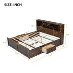 Lit plateforme King Size en bois avec tête de lit multi-rangements, USB et tiroirs, montage facile