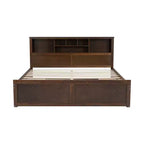 Lit plateforme King Size en bois avec tête de lit multi-rangements, USB et tiroirs, montage facile