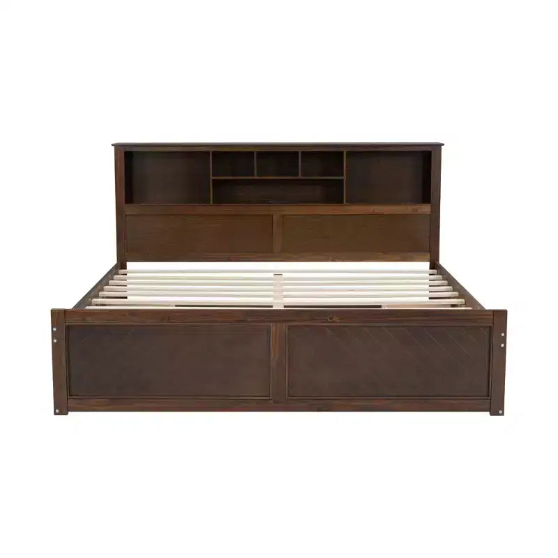 Lit plateforme King Size en bois avec tête de lit multi-rangements, USB et tiroirs, montage facile