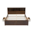 Lit plateforme King Size en bois avec tête de lit multi-rangements, USB et tiroirs, montage facile