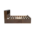 Lit plateforme King Size en bois avec tête de lit multi-rangements, USB et tiroirs, montage facile