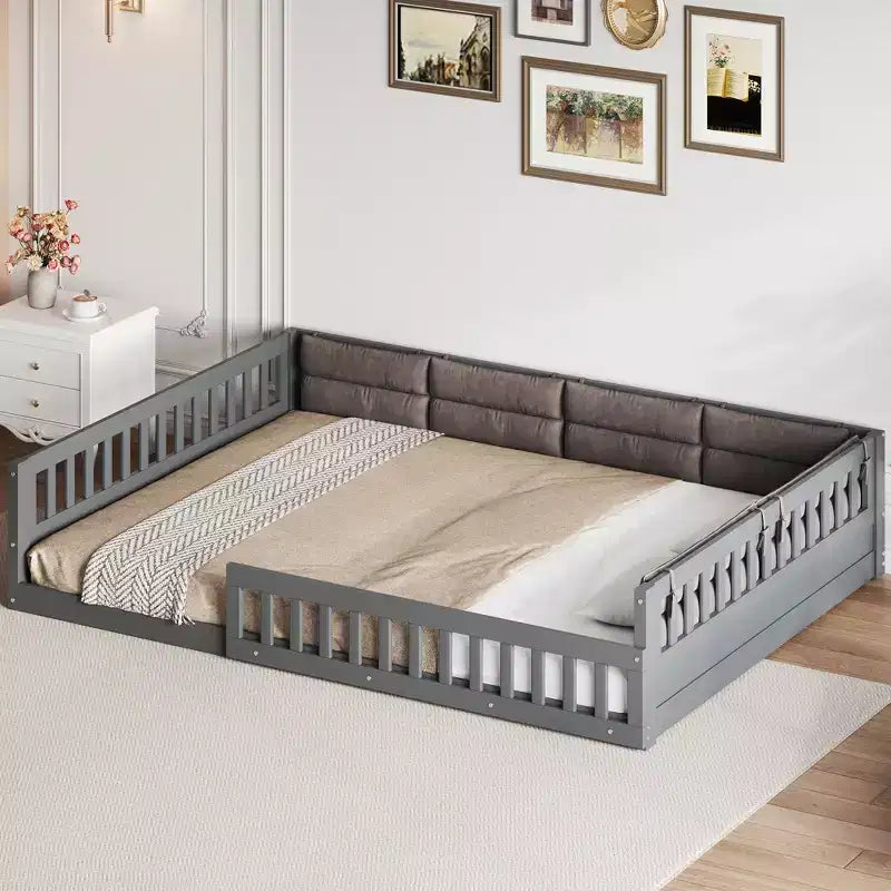 FAMYYT Full Size Wood Platform Bed?With Guardrail, Pillow, Easy Assembly