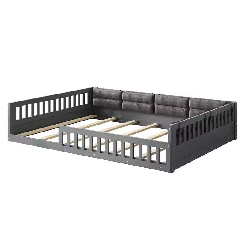 Lit plate-forme en bois pleine grandeur avec garde-corps, oreiller, assemblage facile