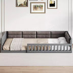 Lit plate-forme en bois pleine grandeur avec garde-corps, oreiller, assemblage facile