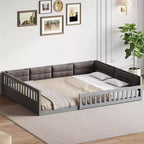 Lit plate-forme en bois pleine grandeur avec garde-corps, oreiller, assemblage facile