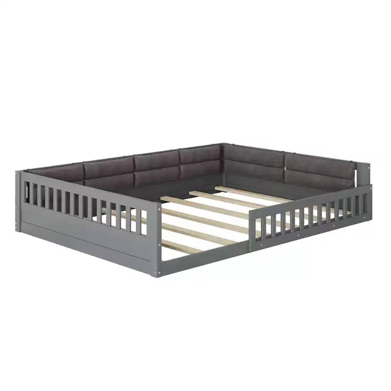 Lit plate-forme en bois pleine grandeur avec garde-corps, oreiller, assemblage facile