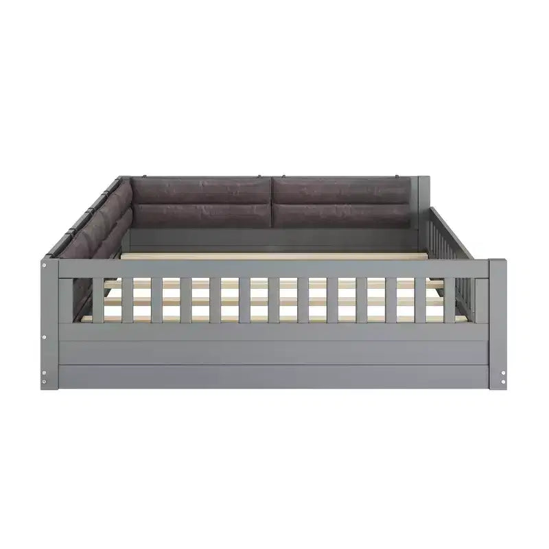 Lit plate-forme en bois pleine grandeur avec garde-corps, oreiller, assemblage facile
