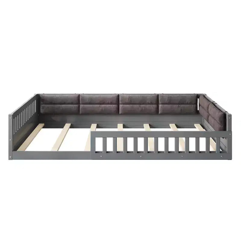 Lit plate-forme en bois pleine grandeur avec garde-corps, oreiller, assemblage facile