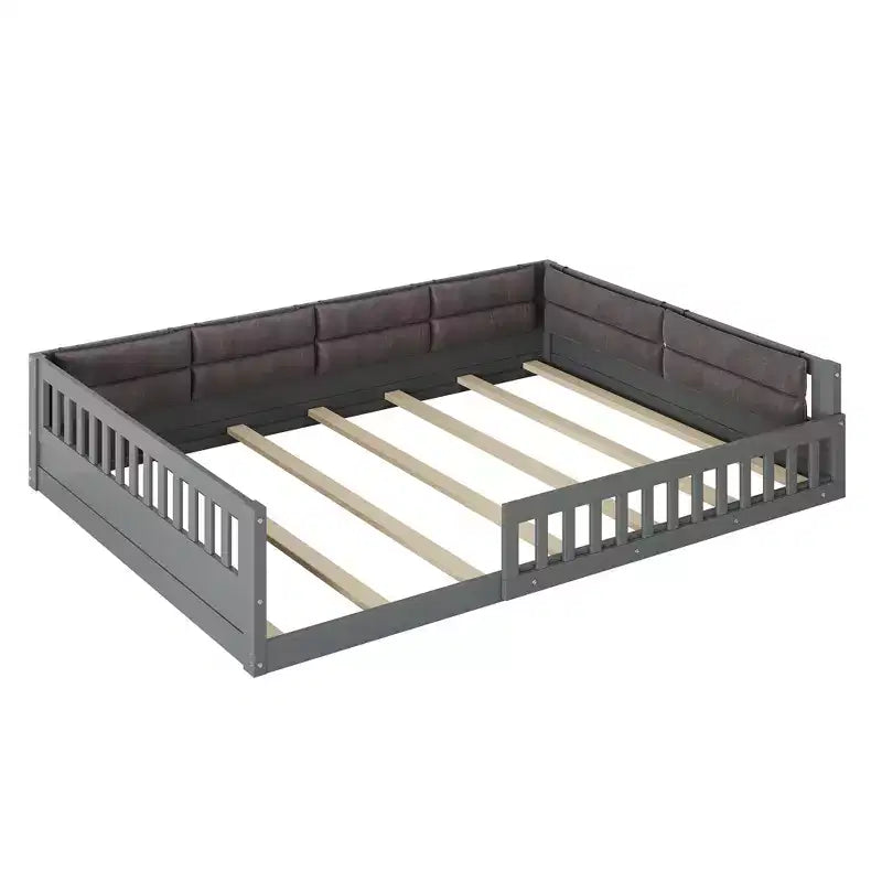 Lit plate-forme en bois pleine grandeur avec garde-corps, oreiller, assemblage facile