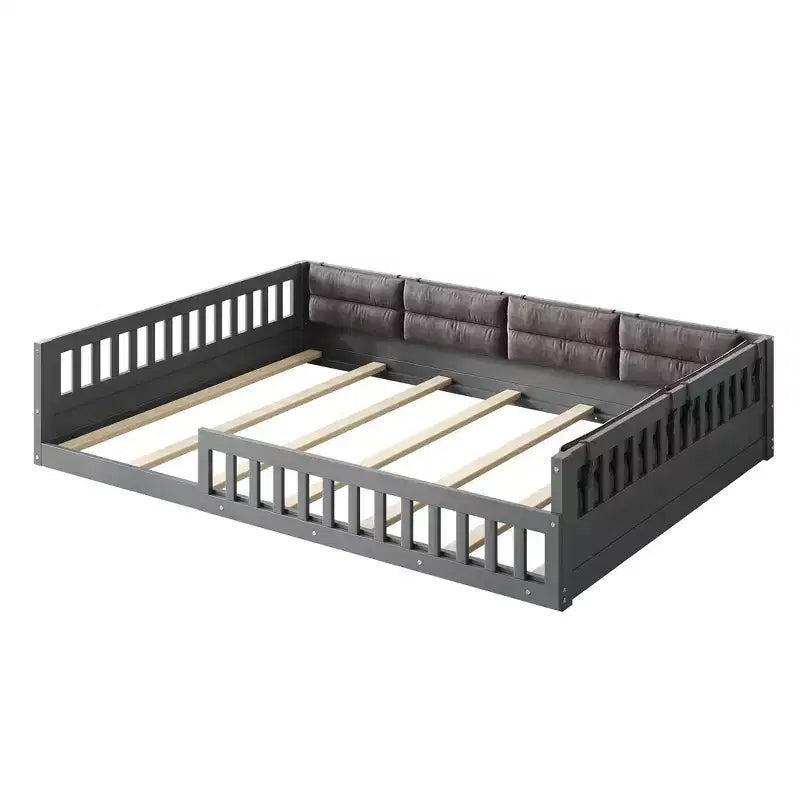 Lit plate-forme en bois pleine grandeur avec garde-corps, oreiller, assemblage facile