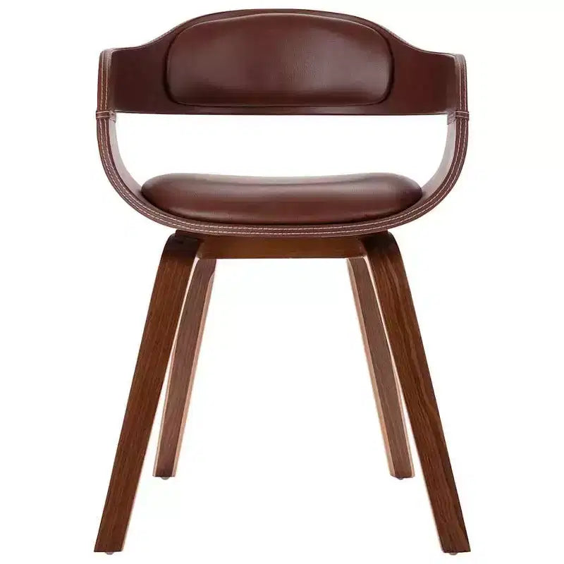 Chaise de salle à manger en similicuir marron (100 % polyester), bois courbé moyen