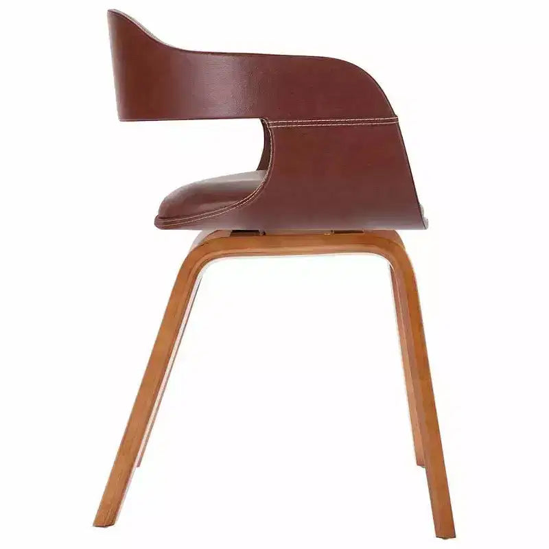 Chaise de salle à manger en similicuir marron (100 % polyester), bois courbé moyen
