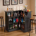 Bar de maison, Meuble bar en L avec étagères de rangement à 4 niveaux, porte-verres à vin, capacité de 136 kg max, meuble à liqueurs en bois, Noir
