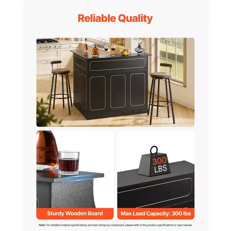 Bar de maison, Meuble bar en L avec étagères de rangement à 4 niveaux, porte-verres à vin, capacité de 136 kg max, meuble à liqueurs en bois, Noir