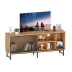 Modern Industrial TV Stand for 65 Inch TV - 63 Wood and Metal Entertainment Center with Sliding Mesh Doors & Sturdy Metal Legs