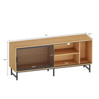 Meuble TV Industriel Moderne pour Téléviseur 65 Pouces - Meuble de Divertissement 63" en Bois et Métal avec Portes Coulissantes en Maille et Pieds Métalliques Robustes