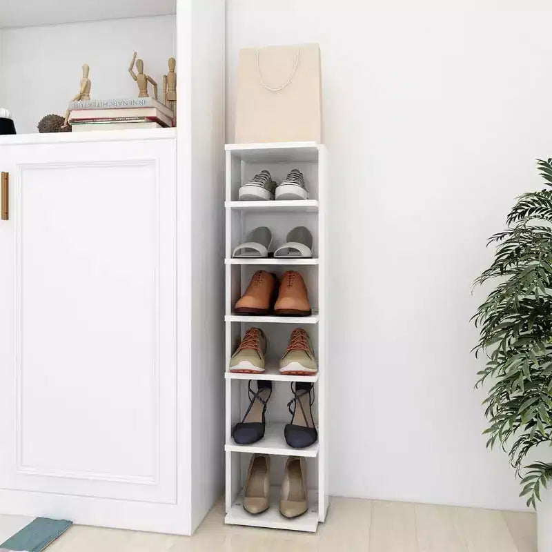 Meuble à Chaussures Haut et Étroit en Bois d'Ingénierie Blanc