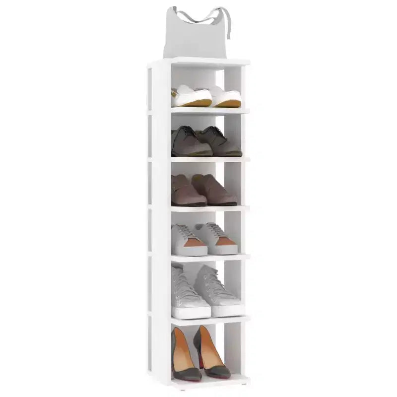 Meuble à Chaussures Haut et Étroit en Bois d'Ingénierie Blanc