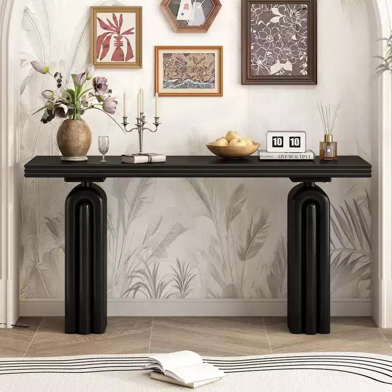 Console en placage d'acacia chic, élégante et luxueuse