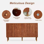 Meuble TV-Hifi Rétro Art de 59 po, Noyer avec Portes Sculptées Géométriques (Convient aux téléviseurs de 65 po)