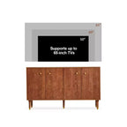 Meuble TV-Hifi Rétro Art de 59 po, Noyer avec Portes Sculptées Géométriques (Convient aux téléviseurs de 65 po)